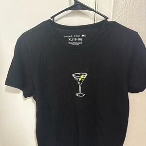 Black T-Shirt with Martini Glass Design